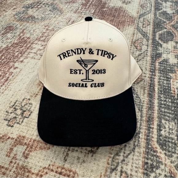 Accessories - Trendy and Tipsy Social Club Martini Snapback Trucker Hat, Cream and Black